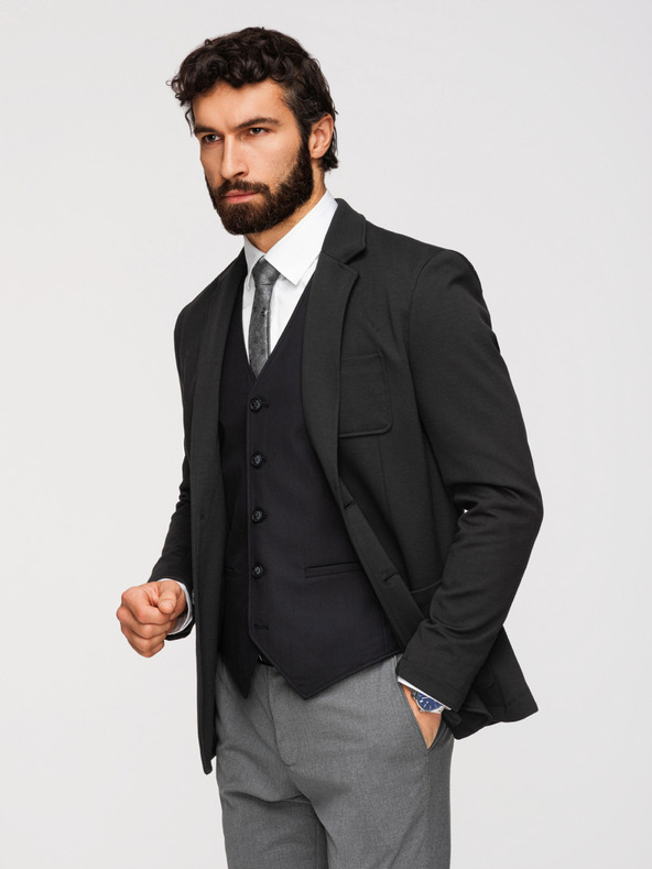 Ombre Clothing Férfi fekete zakó SLIM finom textúrával