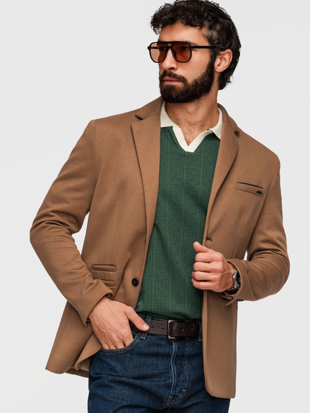 Ombre Clothing Kötött férfi zakó SLIM FIT méretezésben - világosbarna V4 M170 Ombre Clothing