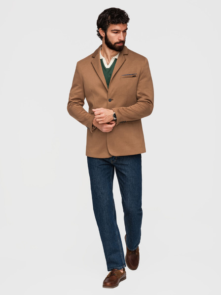 Ombre Clothing Kötött férfi zakó SLIM FIT méretezésben - világosbarna V4 M170 Ombre Clothing