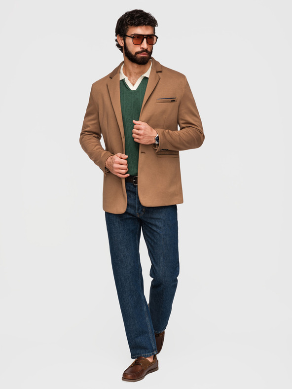 Ombre Clothing Kötött férfi zakó SLIM FIT méretezésben - világosbarna V4 M170 Ombre Clothing