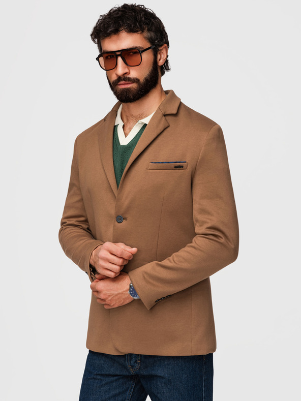 Ombre Clothing Kötött férfi zakó SLIM FIT méretezésben - világosbarna V4 M170 Ombre Clothing