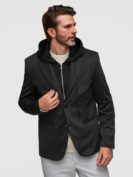 Ombre Clothing Stílusos férfi zakó eltávolítható béléssel és állítható kapucnival - fekete V1 M168 Ombre Clothing