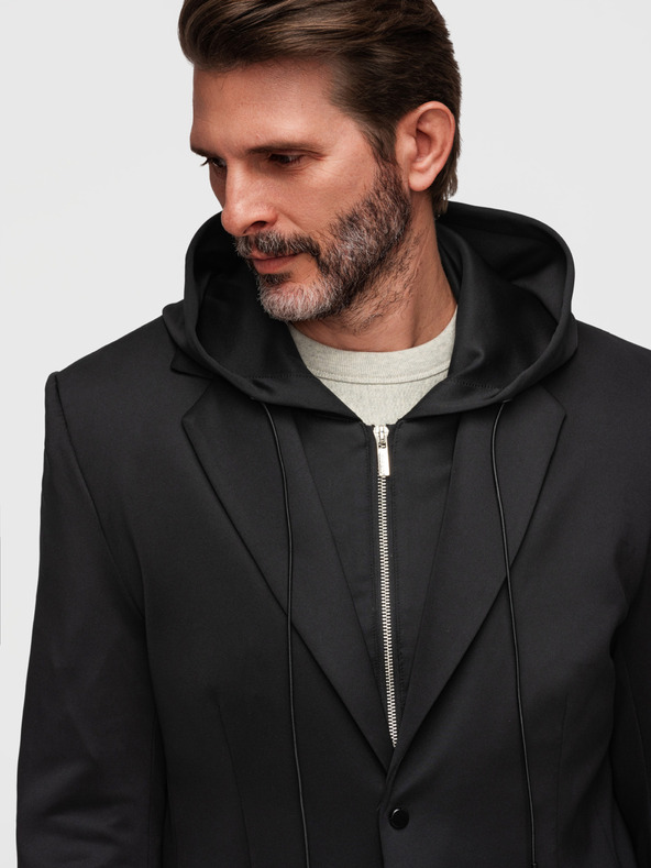 Ombre Clothing Stílusos férfi zakó eltávolítható béléssel és állítható kapucnival - fekete V1 M168 Ombre Clothing