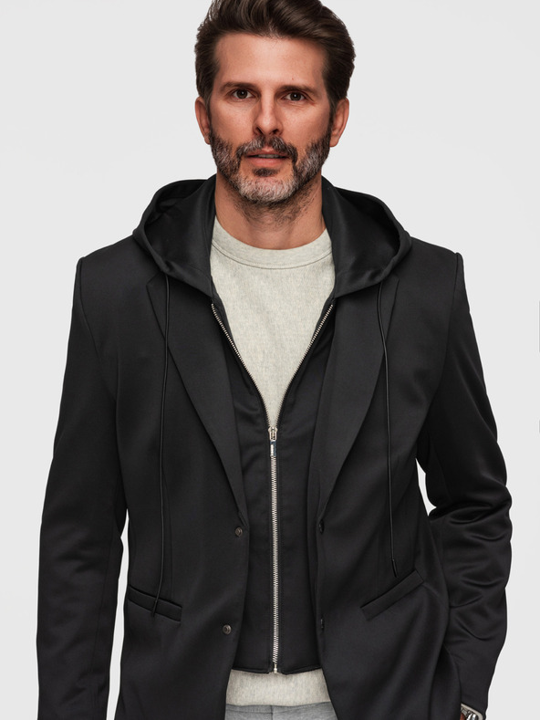 Ombre Clothing Stílusos férfi zakó eltávolítható béléssel és állítható kapucnival - fekete V1 M168 Ombre Clothing