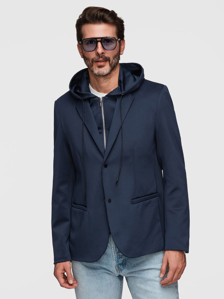 Ombre Clothing Stílusos férfi zakó eltávolítható béléssel és állítható kapucnival - sötétkék V2 M168 Ombre Clothing