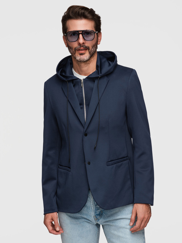 Ombre Clothing Stílusos férfi zakó eltávolítható béléssel és állítható kapucnival - sötétkék V2 M168 Ombre Clothing