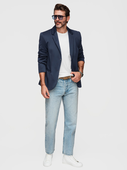 Ombre Clothing Stílusos férfi zakó eltávolítható béléssel és állítható kapucnival - sötétkék V2 M168 Ombre Clothing