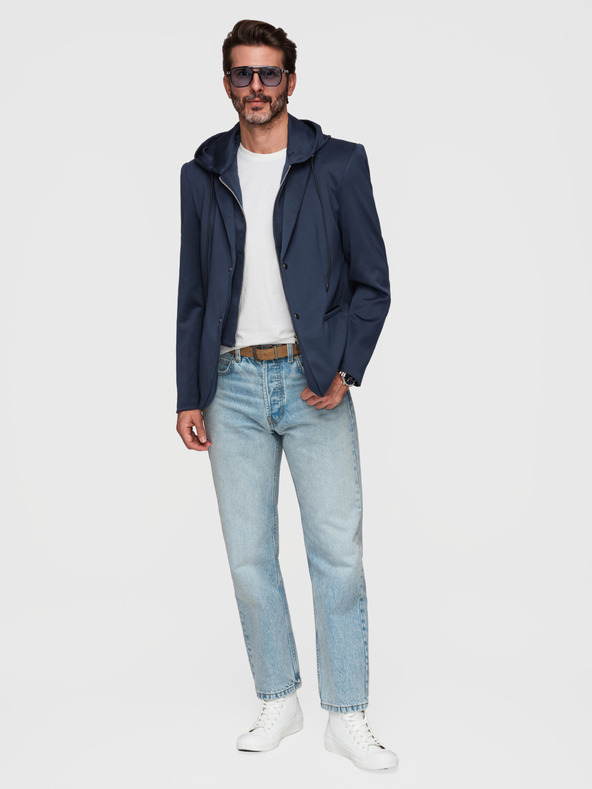 Ombre Clothing Stílusos férfi zakó eltávolítható béléssel és állítható kapucnival - sötétkék V2 M168 Ombre Clothing