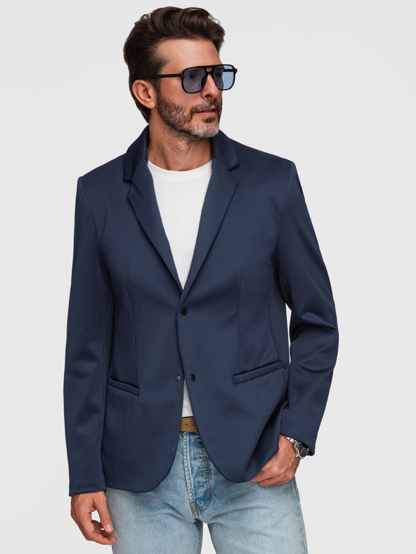 Ombre Clothing Stílusos férfi zakó eltávolítható béléssel és állítható kapucnival - sötétkék V2 M168 Ombre Clothing