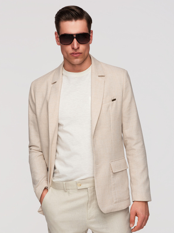 Ombre Clothing Férfi zakó REGULAR szabásban vászonnal - bézs V1 M169 Ombre Clothing