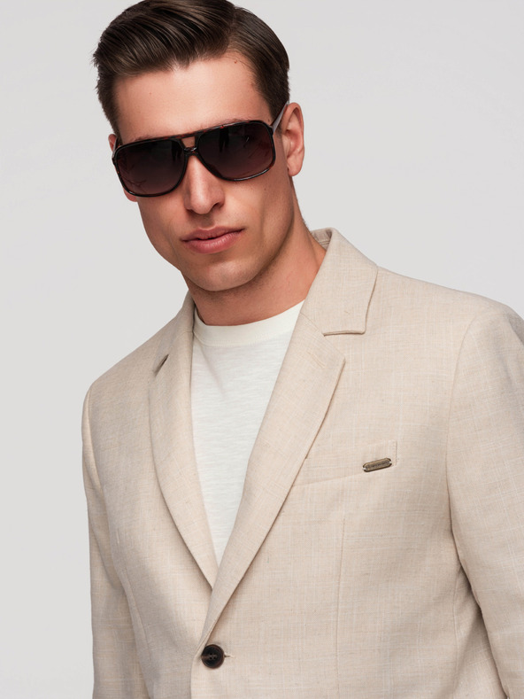 Ombre Clothing Férfi zakó REGULAR szabásban vászonnal - bézs V1 M169 Ombre Clothing