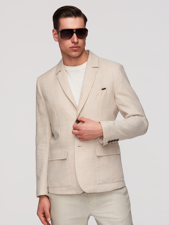 Ombre Clothing Férfi zakó REGULAR szabásban vászonnal - bézs V1 M169 Ombre Clothing