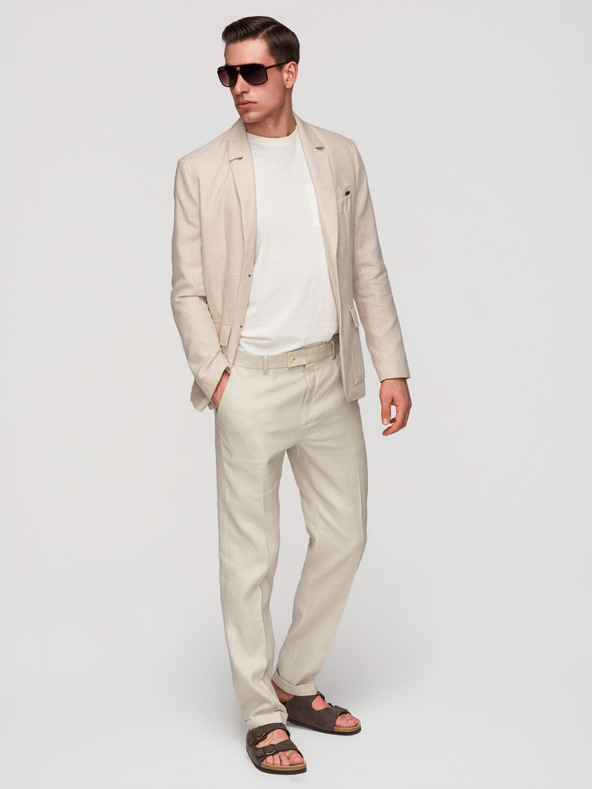 Ombre Clothing Férfi zakó REGULAR szabásban vászonnal - bézs V1 M169 Ombre Clothing