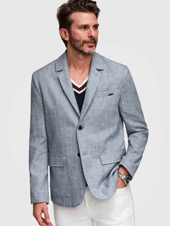 Ombre Clothing Férfi zakó REGULAR szabásban vászonnal - világoskék V4 M169 Ombre Clothing