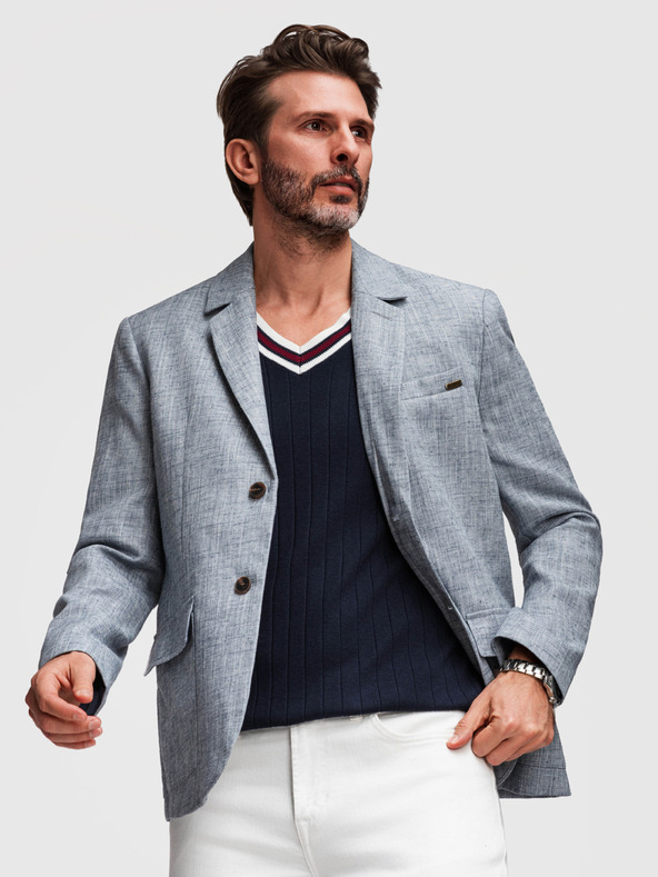 Ombre Clothing Férfi zakó REGULAR szabásban vászonnal - világoskék V4 M169 Ombre Clothing