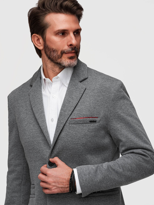 Ombre Clothing Férfi kötött zakó SLIM FIT szabásban - világosszürke V2 M170 Ombre Clothing