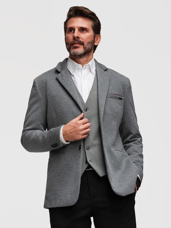 Ombre Clothing Férfi kötött zakó SLIM FIT szabásban - világosszürke V2 M170 Ombre Clothing