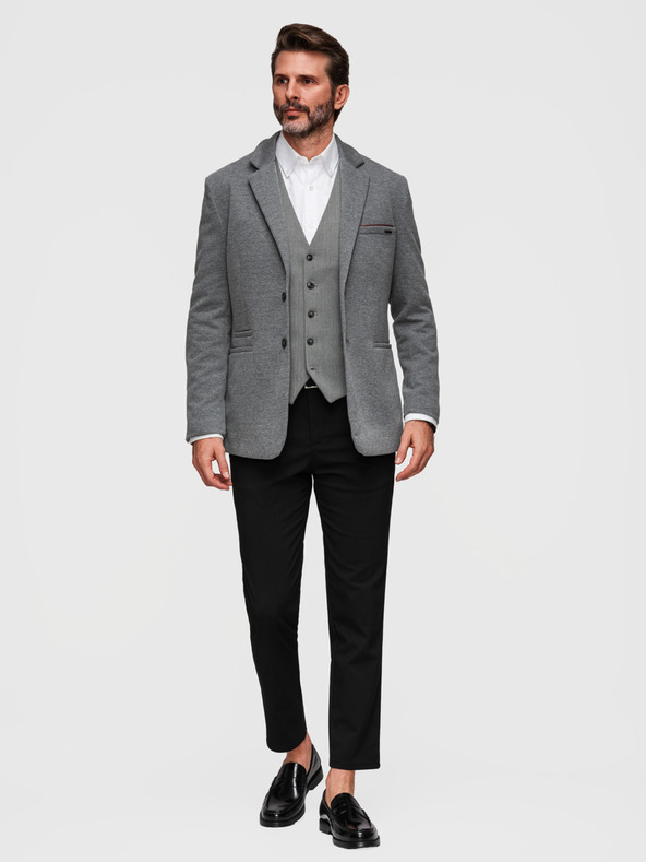 Ombre Clothing Férfi kötött zakó SLIM FIT szabásban - világosszürke V2 M170 Ombre Clothing