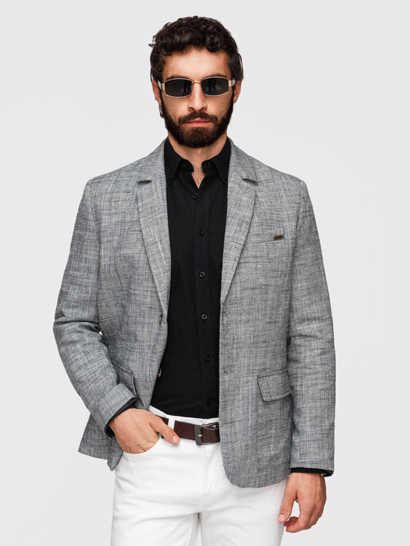 Ombre Clothing Férfi zakó REGULAR szabásban vászonnal - grafitszürke V5 M169 Ombre Clothing