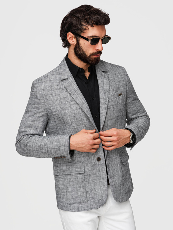 Ombre Clothing Férfi zakó REGULAR szabásban vászonnal - grafitszürke V5 M169 Ombre Clothing