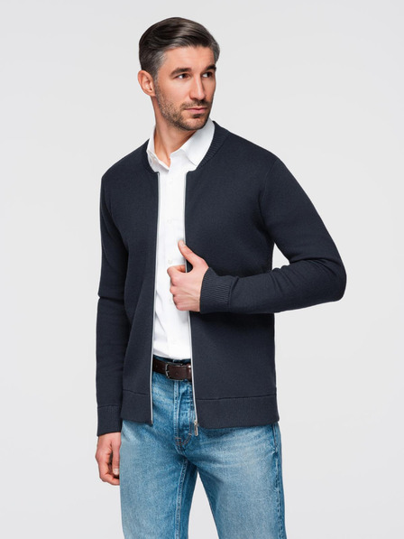 Ombre Clothing Férfi cipzáros pulóver - sötétkék V1 OM-SWZS-0146 Ombre Clothing
