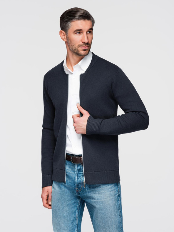 Ombre Clothing Férfi cipzáros pulóver - sötétkék V1 OM-SWZS-0146 Ombre Clothing