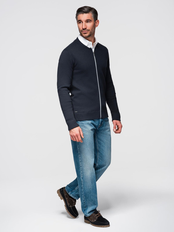 Ombre Clothing Férfi cipzáros pulóver - sötétkék V1 OM-SWZS-0146 Ombre Clothing