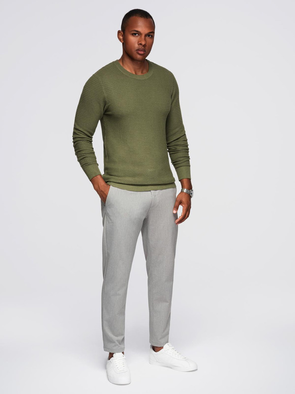 Ombre Clothing Férfi strukturált kerek nyakkivágású pulóver - olíva V1 OM-SWSW-0181 Ombre Clothing