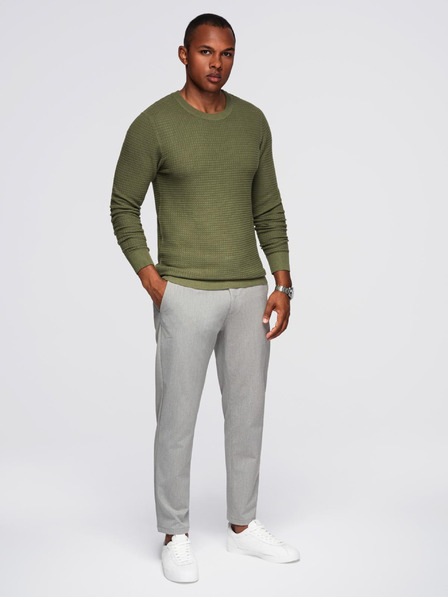 Ombre Clothing Férfi strukturált kerek nyakkivágású pulóver - olíva V1 OM-SWSW-0181 Ombre Clothing