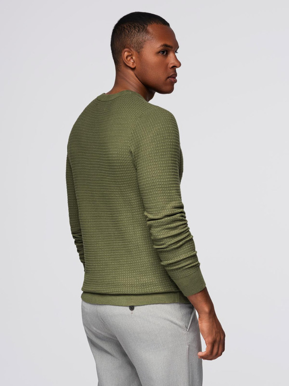 Ombre Clothing Férfi strukturált kerek nyakkivágású pulóver - olíva V1 OM-SWSW-0181 Ombre Clothing