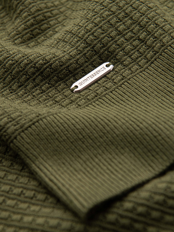 Ombre Clothing Férfi strukturált kerek nyakkivágású pulóver - olíva V1 OM-SWSW-0181 Ombre Clothing