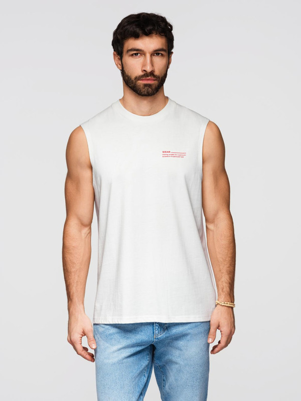 Ombre Clothing Férfi pamut ujjak nélküli TANK TOP póló - fehér V1 OM-TSTT-0243 Ombre Clothing
