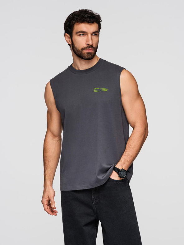 Ombre Clothing Férfi pamut ujjak nélküli TANK TOP póló - grafitszürke V2 OM-TSTT-0243 Ombre Clothing