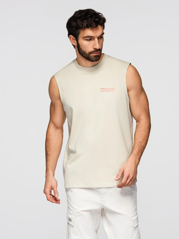Ombre Clothing Férfi pamut TANK TOP póló ujjak nélkül - krém V3 OM-TSTT-0243 Ombre Clothing