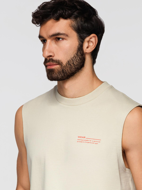 Ombre Clothing Férfi pamut TANK TOP póló ujjak nélkül - krém V3 OM-TSTT-0243 Ombre Clothing