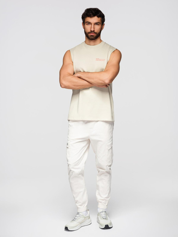 Ombre Clothing Férfi pamut TANK TOP póló ujjak nélkül - krém V3 OM-TSTT-0243 Ombre Clothing