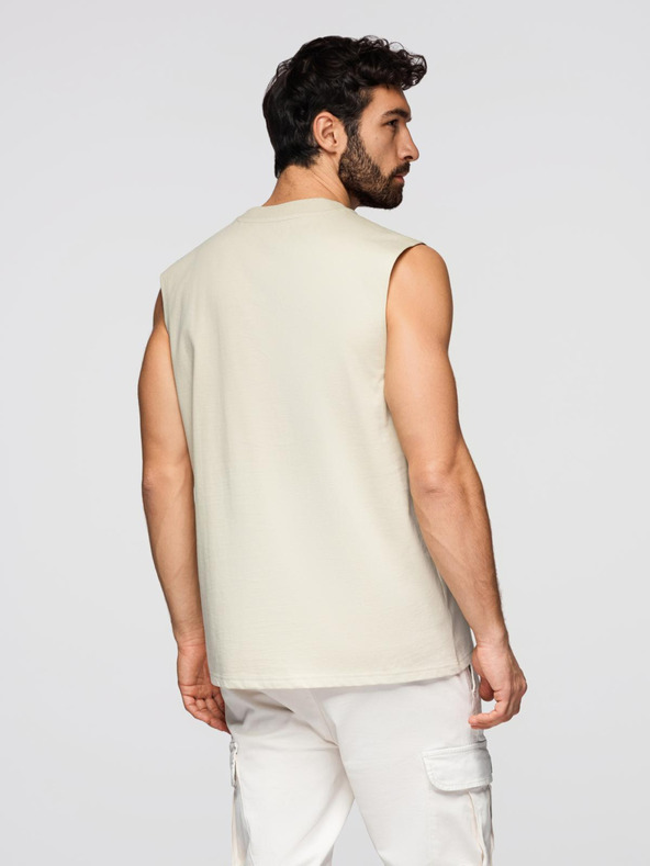 Ombre Clothing Férfi pamut TANK TOP póló ujjak nélkül - krém V3 OM-TSTT-0243 Ombre Clothing