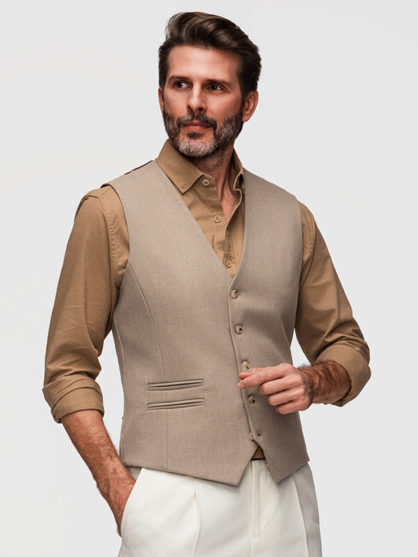 Ombre Clothing Klasszikus férfi mellény béléssel - bézs V1 V64 Ombre Clothing