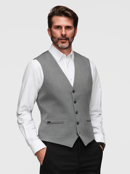 Ombre Clothing Elegáns klasszikus férfi mellény halszálka mintával SLIM FIT - szürke V1 V65 Ombre Clothing
