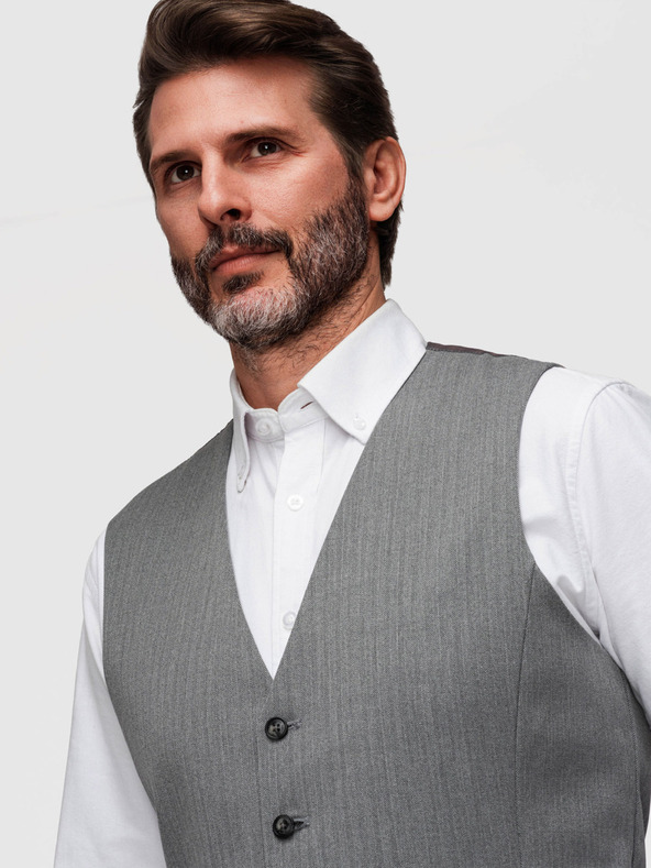 Ombre Clothing Elegáns klasszikus férfi mellény halszálka mintával SLIM FIT - szürke V1 V65 Ombre Clothing