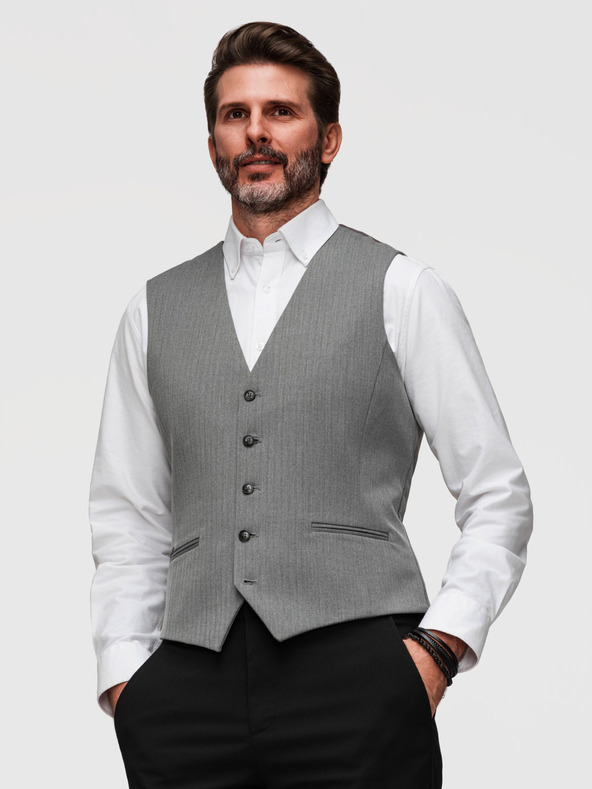 Ombre Clothing Elegáns klasszikus férfi mellény halszálka mintával SLIM FIT - szürke V1 V65 Ombre Clothing