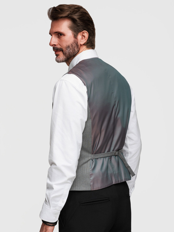 Ombre Clothing Elegáns klasszikus férfi mellény halszálka mintával SLIM FIT - szürke V1 V65 Ombre Clothing