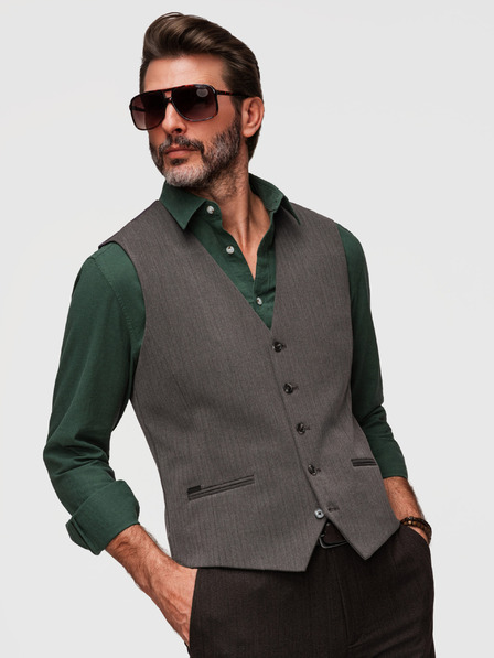 Ombre Clothing Klasszikus férfi elegáns mellény SLIM FIT halszálka mintával - grafitszürke V2 V65 Ombre Clothing