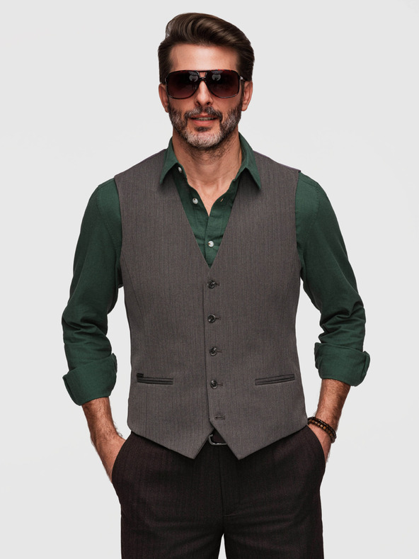 Ombre Clothing Klasszikus férfi elegáns mellény SLIM FIT halszálka mintával - grafitszürke V2 V65 Ombre Clothing