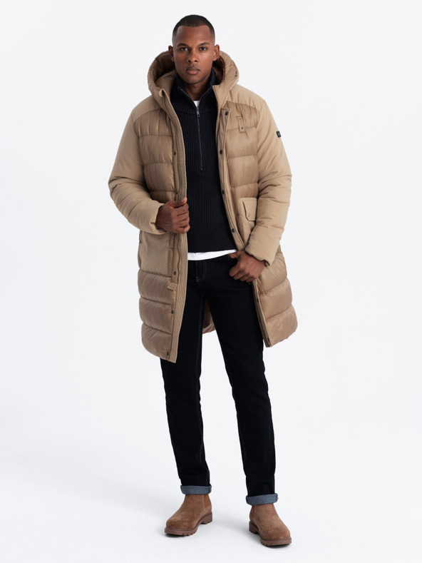 Ombre Clothing Férfi steppelt hosszú kabát nagy zsebekkel Ombre Ruházat