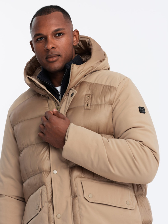 Ombre Clothing Férfi steppelt hosszú kabát nagy zsebekkel Ombre Ruházat