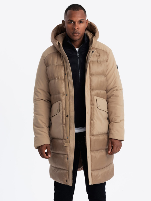 Ombre Clothing Férfi steppelt hosszú kabát nagy zsebekkel Ombre Ruházat