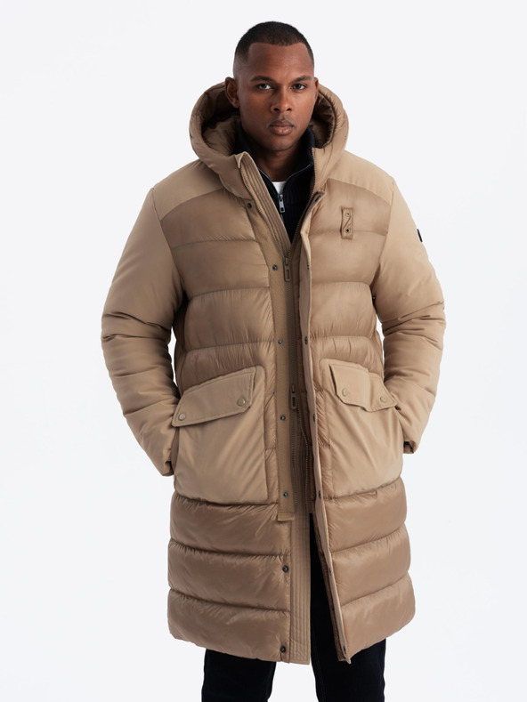 Ombre Clothing Férfi steppelt hosszú kabát nagy zsebekkel Ombre Ruházat