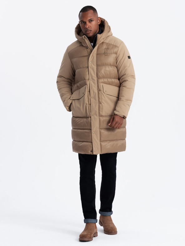 Ombre Clothing Férfi steppelt hosszú kabát nagy zsebekkel Ombre Ruházat