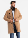 Ombre Clothing Férfi kabát aszimmetrikus rögzítéssel és magas gallérral világosbarna Ombre Clothing Ombre Clothing